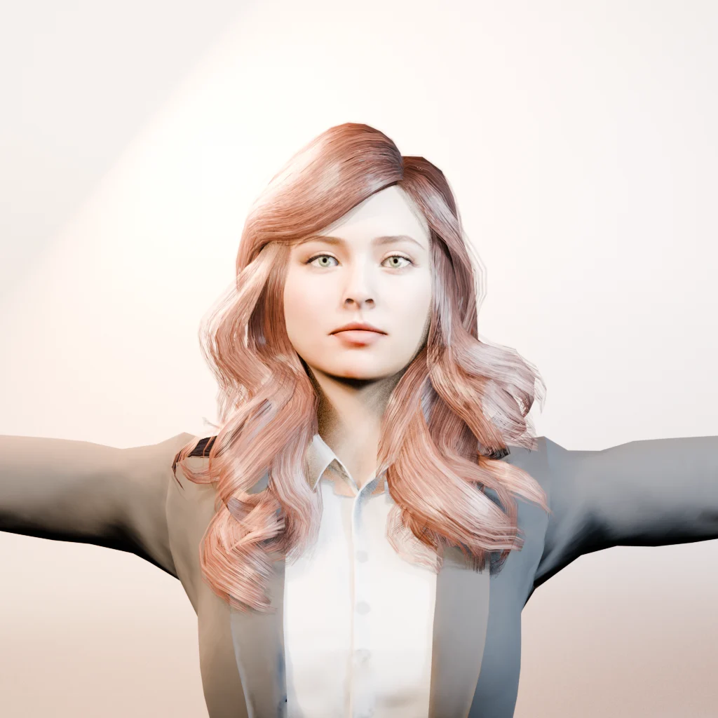 An early 3D prototype with copper-coloured hair, before the photo-based approach.